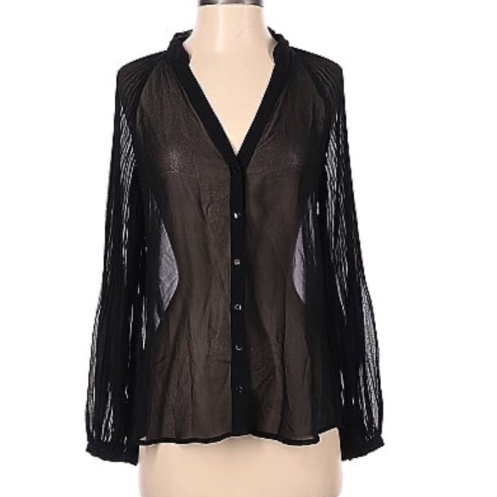 Zara chiffon black sheer button blouse bell sleeves small